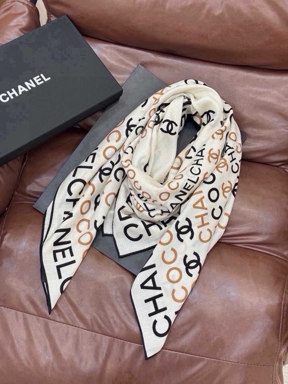 CHANEL Coco Logo Silk Scarf